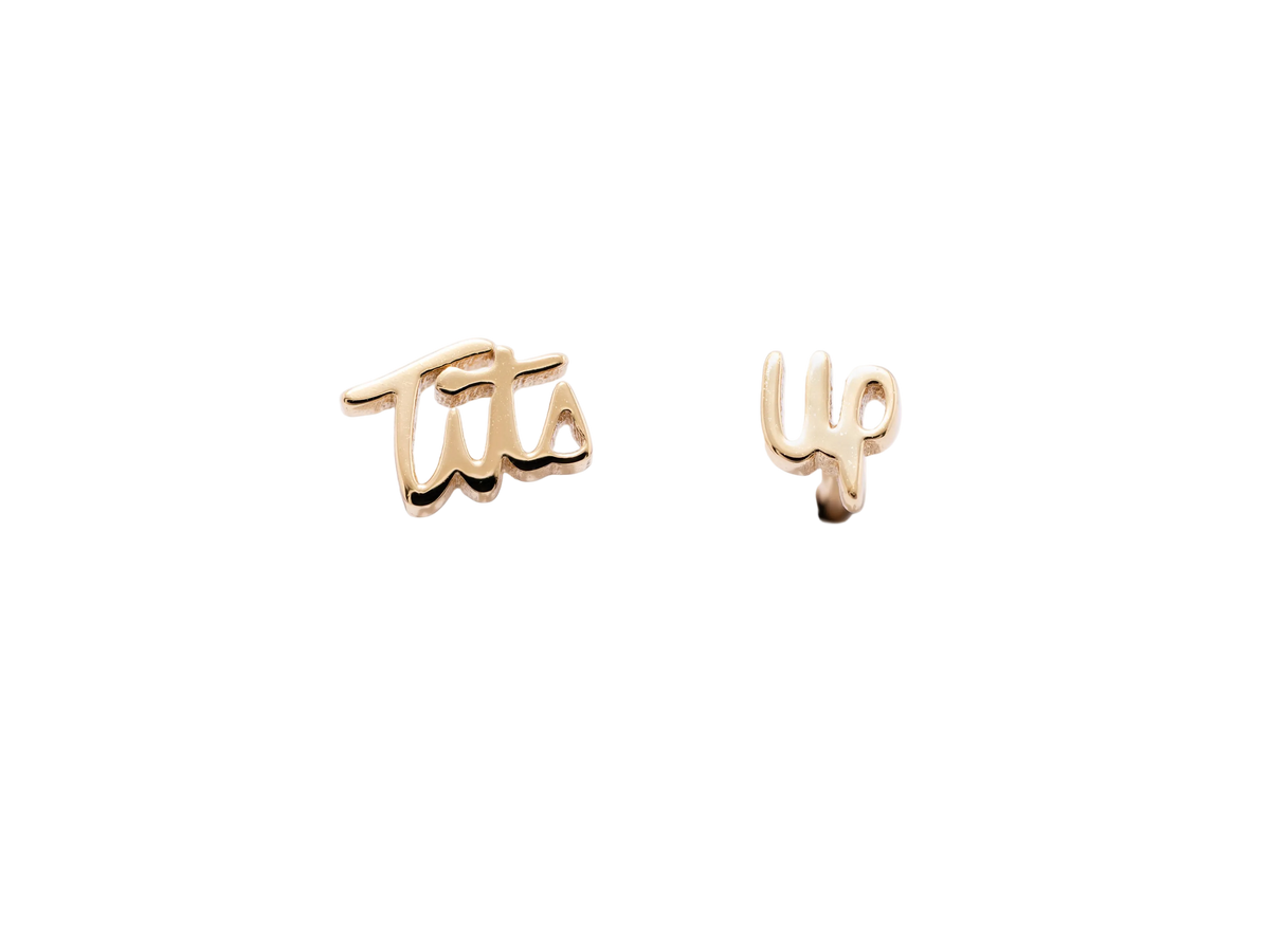 Tits Up Stud Earrings - 14K Gold Plate or Sterling Silver