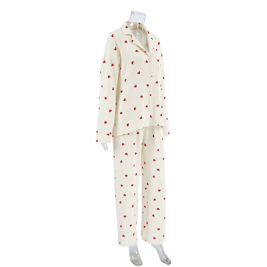 Valentine&#39;s Day Love heart printed Cotton Pajamas Set