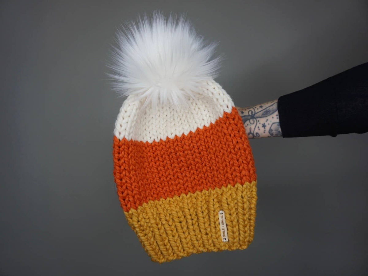 The Candy Corn Beanie- Halloween, Fall, handmade knit hat