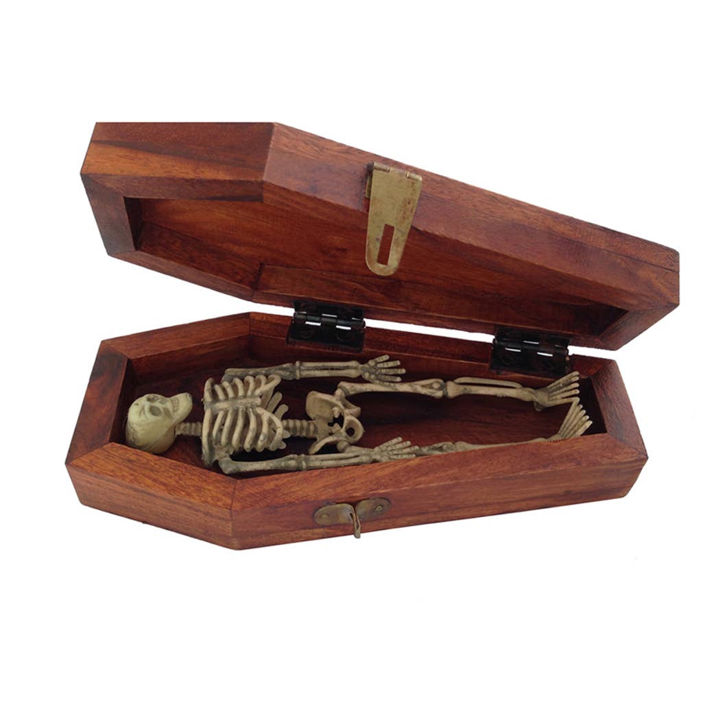 7&quot; Wood Coffin Box with Skeleton Vintage Halloween Decor