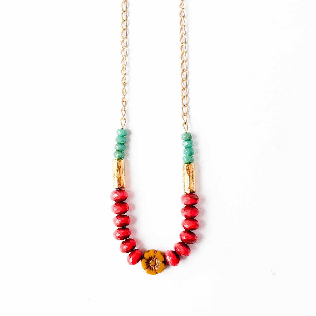 Tiny flower and bead necklace, Dainty flower necklaces