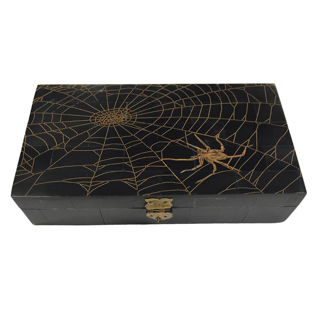 6-1/4&quot; Spider in Web Engraved Horn Box