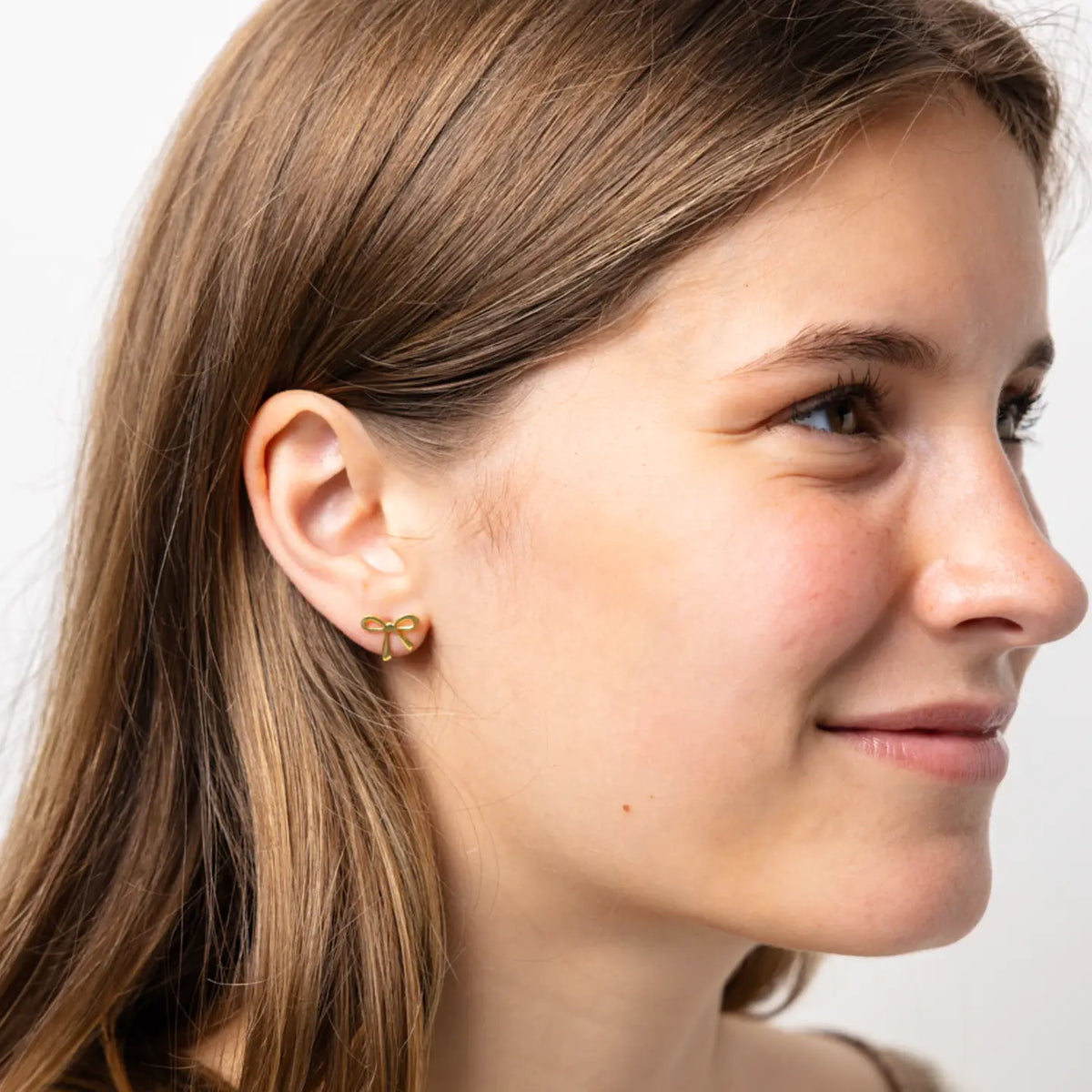Alice Brass Mini Ribbon Bow Post Earrings