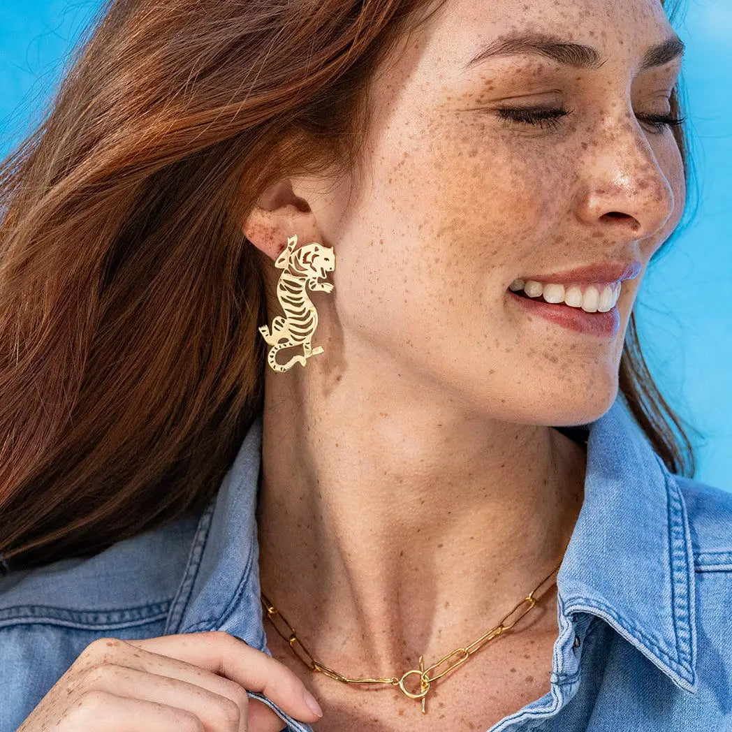 Bianca Tiger Drop Earrings Brass