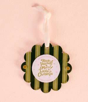 Evergreen Stripes Scalloped Round Picture Frame Ornament