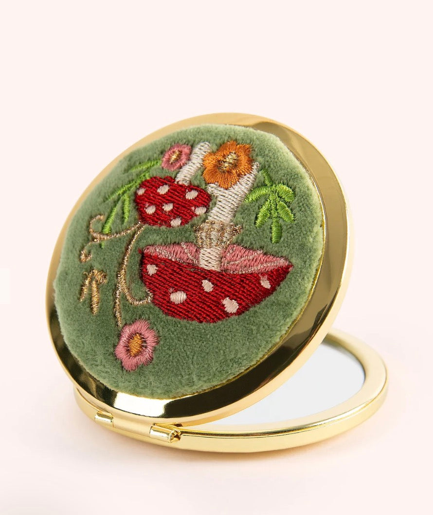 Embroidered Compact Mirror - Toadstools