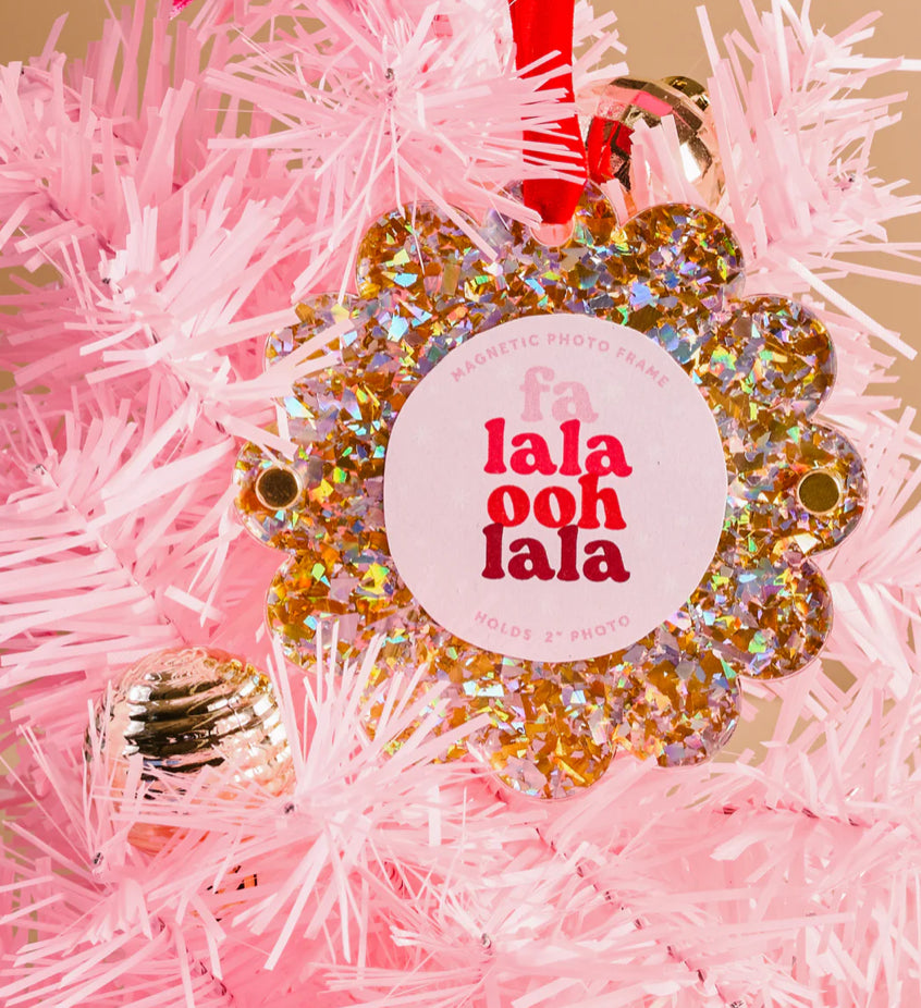 Gold Glitter Scalloped Round Picture Frame Ornament