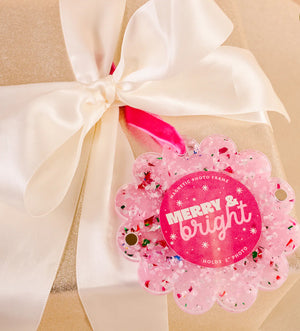 Confetti Pink Scalloped Round Picture Frame Ornament