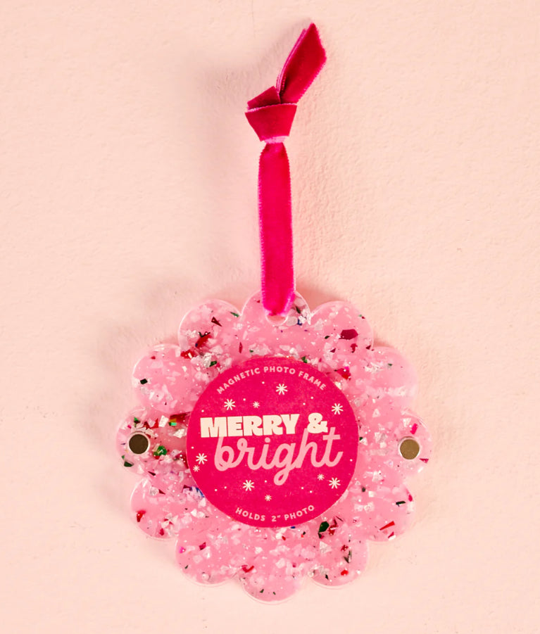 Confetti Pink Scalloped Round Picture Frame Ornament