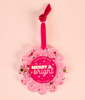 Confetti Pink Scalloped Round Picture Frame Ornament