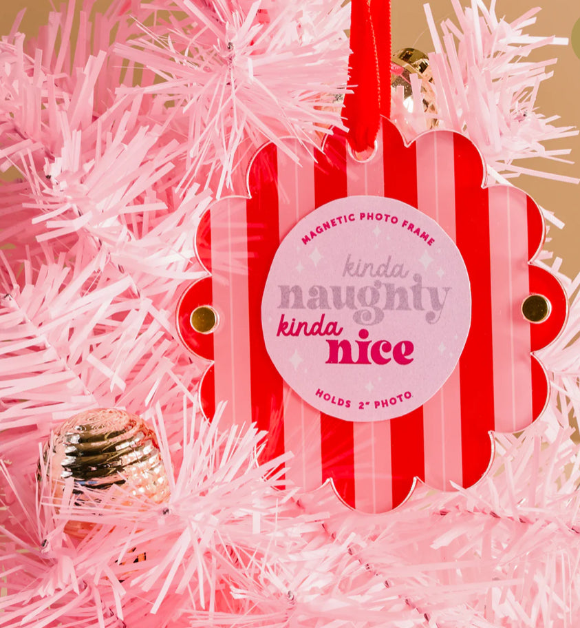 Peppermint Stripes Scalloped Round Picture Frame Ornament