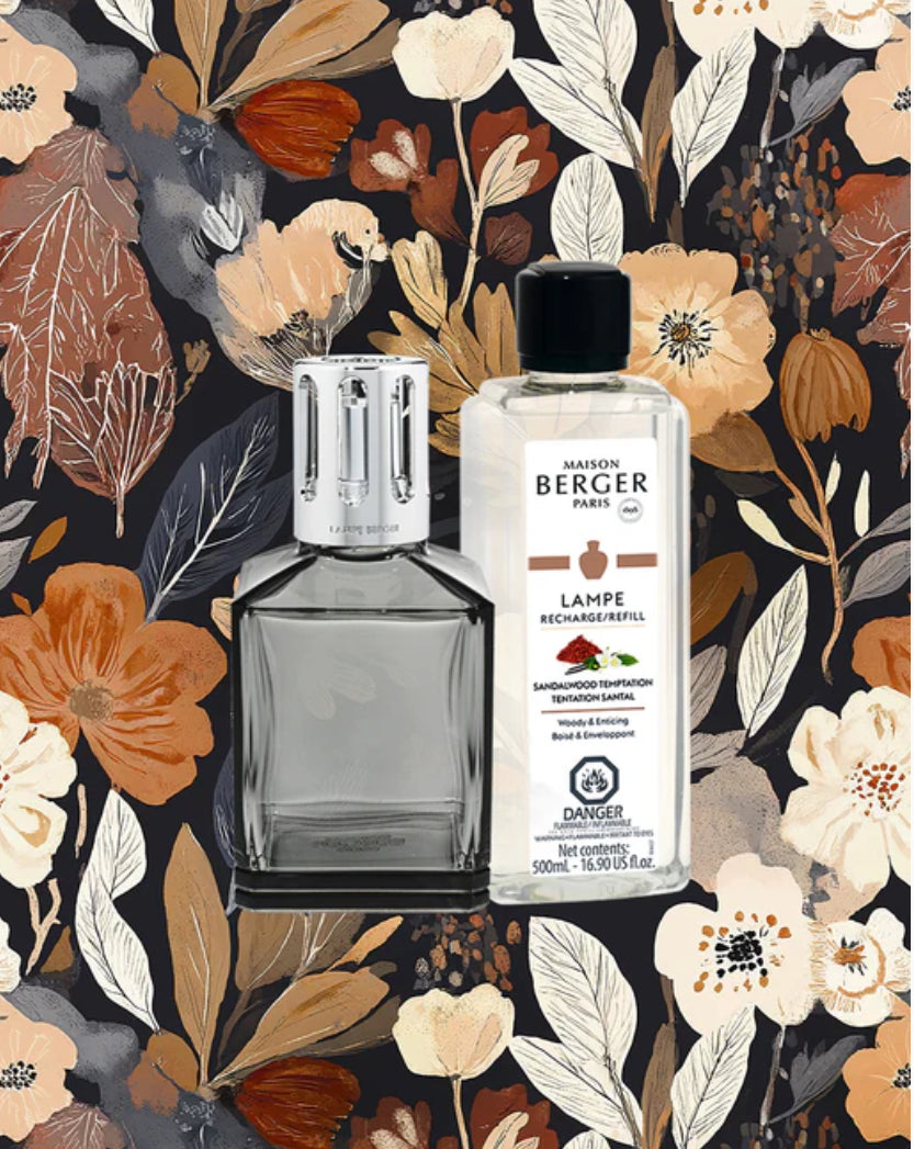 Santal &amp; Smoke - Grey Carrée Fragrance Lamp Gift Set with Full-sized Sandalwood Temptation