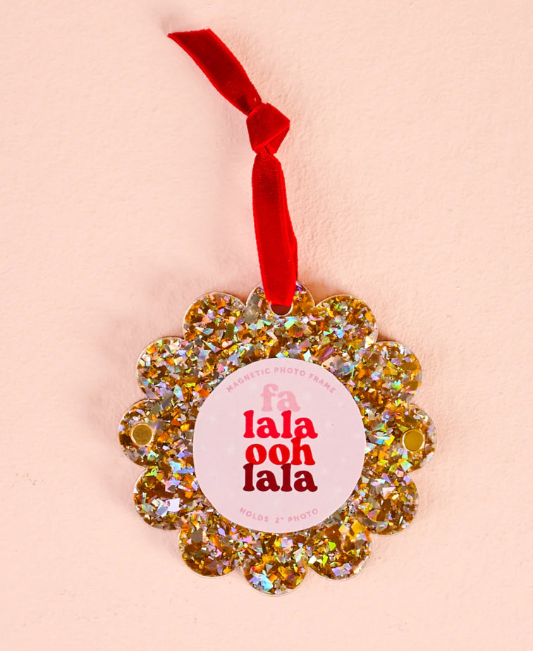 Gold Glitter Scalloped Round Picture Frame Ornament