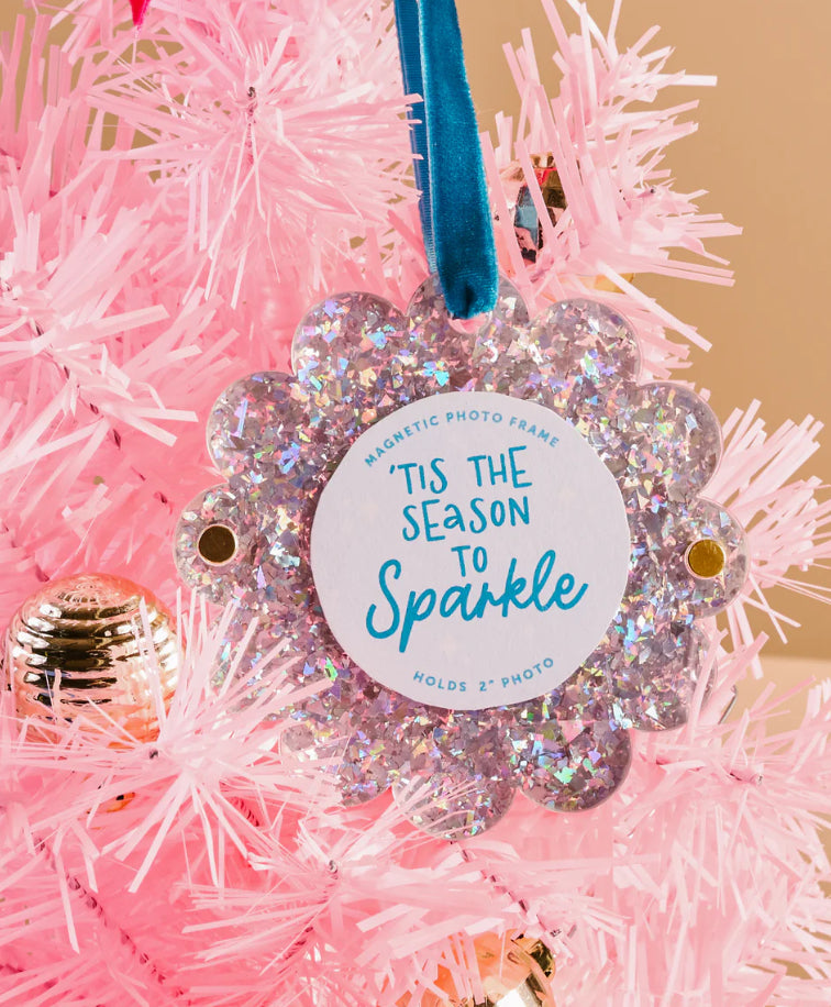 Silver Glitter Scalloped Round Picture Frame Ornament