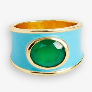 Hazel Oval Stone with Enamel Band Ring Light Blue/Green