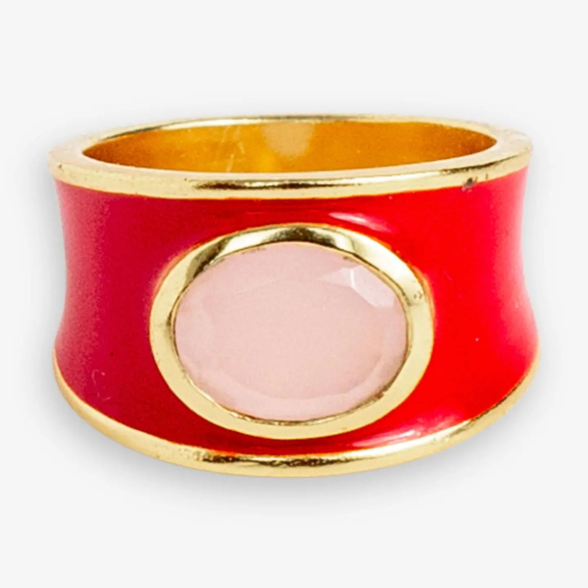 Hazel Oval Stone with Enamel Band Ring Red/Blush