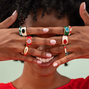 Hazel Oval Stone with Enamel Band Ring Red/Blush