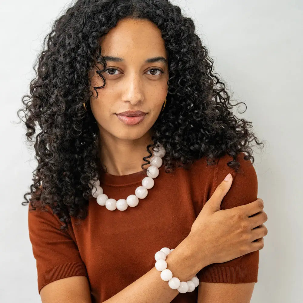 Iris Large Resin Bead Necklace Milky White