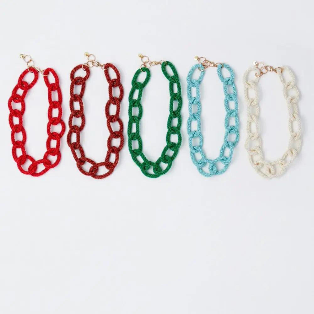 Jenna Chain Link Beaded Necklace Kelly Green