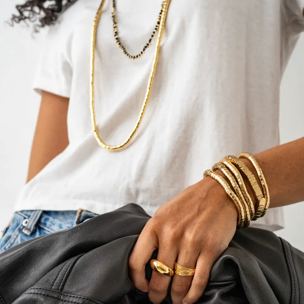 Lucille Round Bead Stretch Bracelet Gold