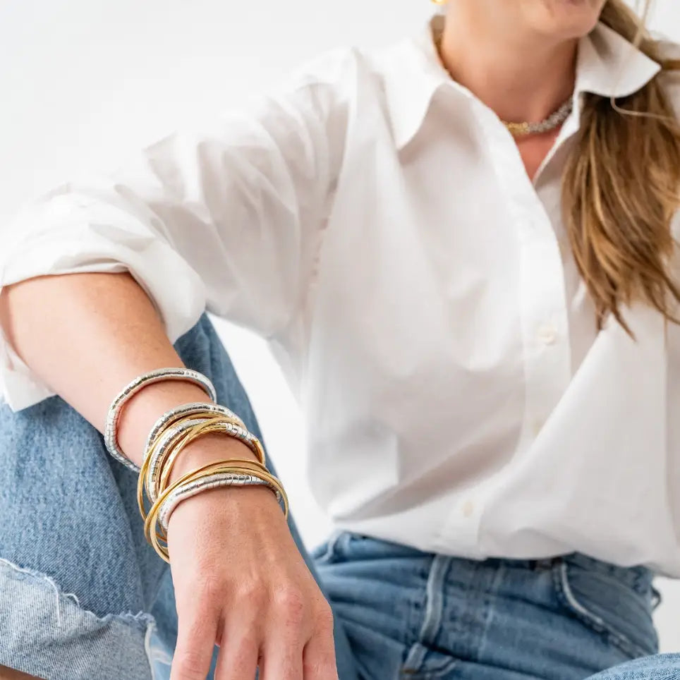 Lucille Round Bead Stretch Bracelet Silver