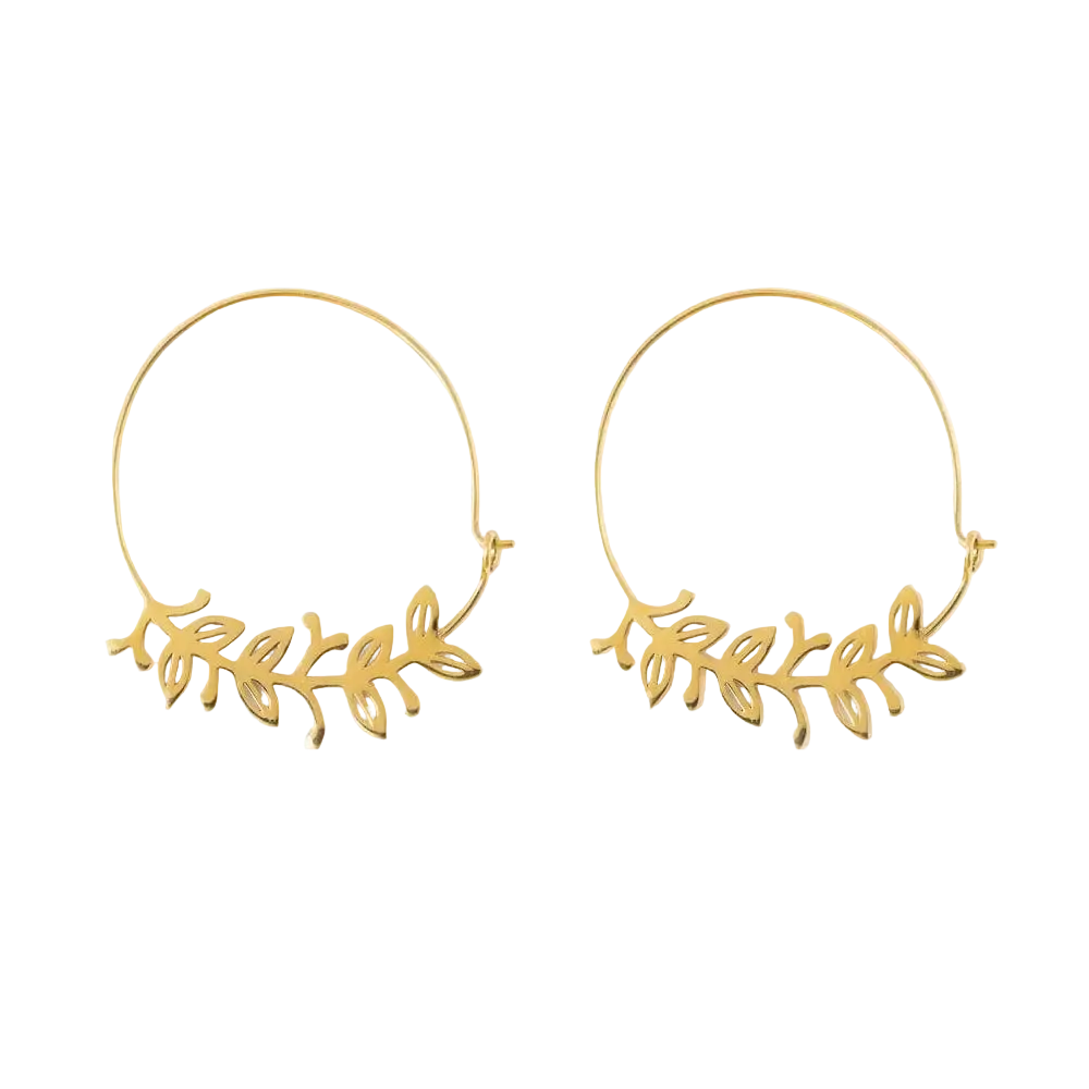 Madelyn Botanical Leaves Thin Circle Hoop Earrings