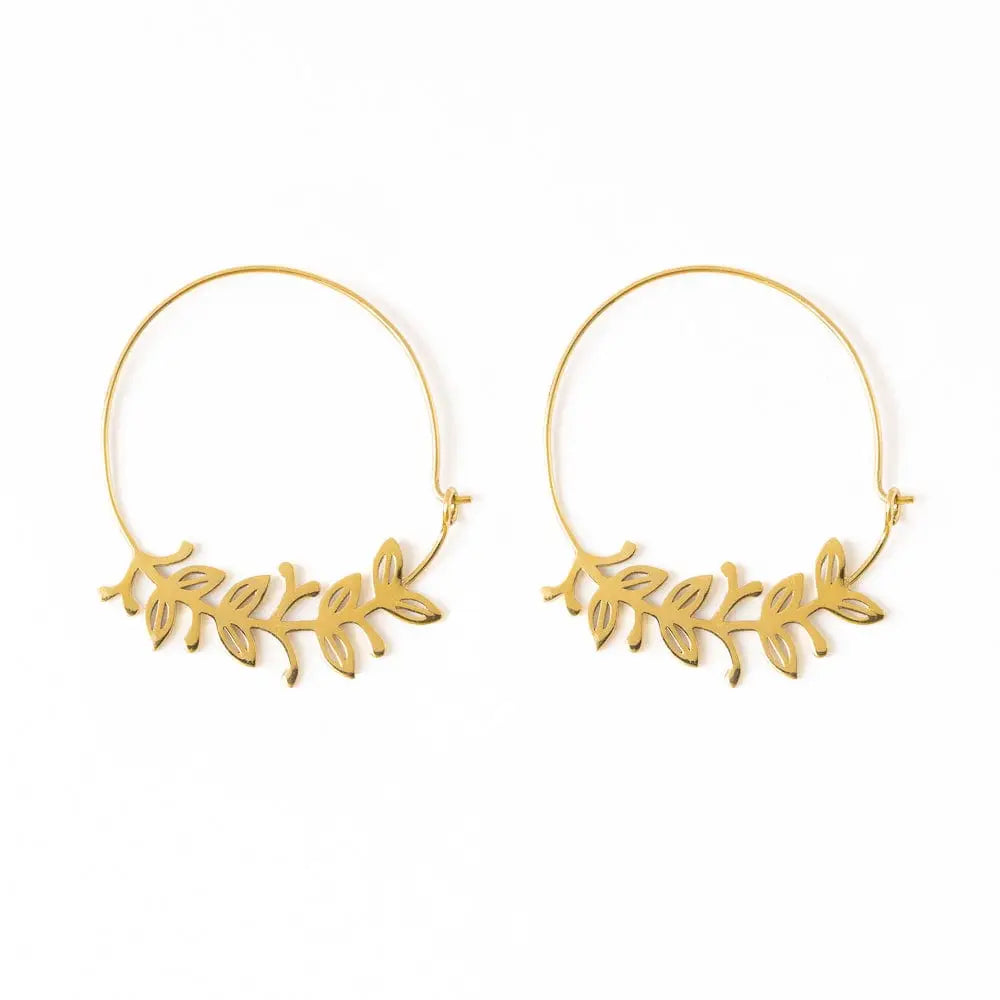 Madelyn Botanical Leaves Thin Circle Hoop Earrings