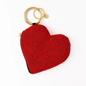 Mary Puffy Heart Seed Bead Coin Purse Red