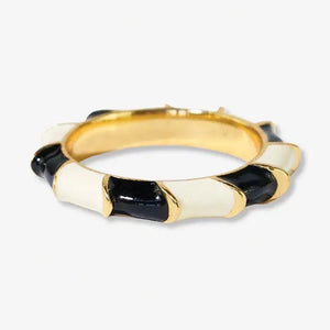 Paisley Twisted Coloblock Enamel Ring Black and White Size 7