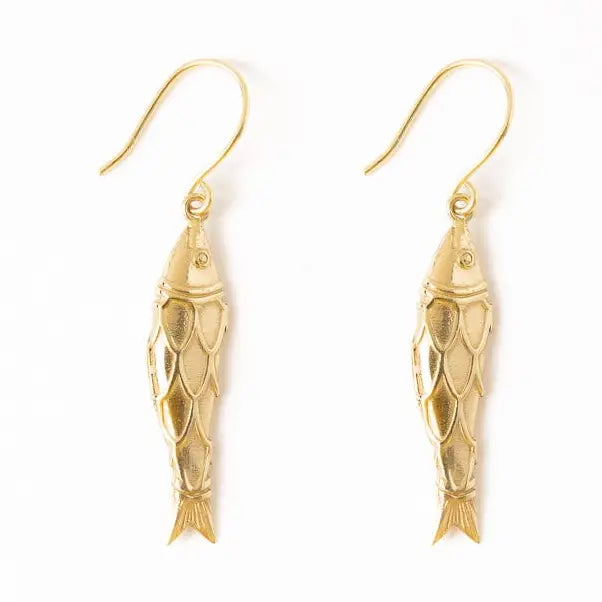 Sally Fish Dimensional Dangle Earrings Brass