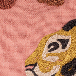 20" Square Cotton Slub Pillow w/ Embroidered Tiger & Flowers