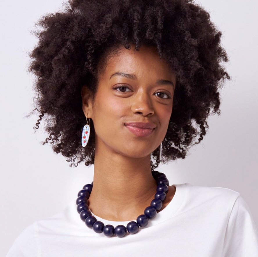 Iris Large Resin Bead Necklace Navy