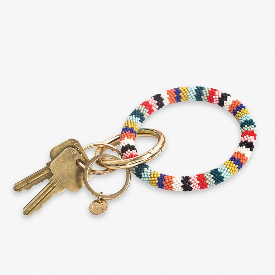 Chloe Stripe Beaded Key Ring Bracelet Bright Multicolor