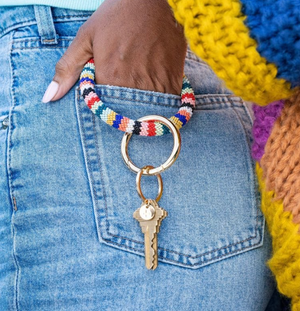 Chloe Stripe Beaded Key Ring Bracelet Bright Multicolor