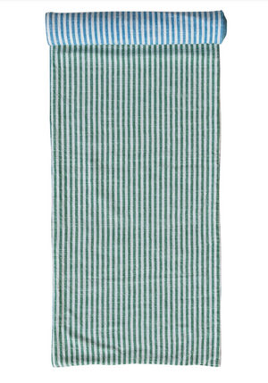 Woven Cotton Two-Sided Striped Table Runner, Blue, Green & Natural