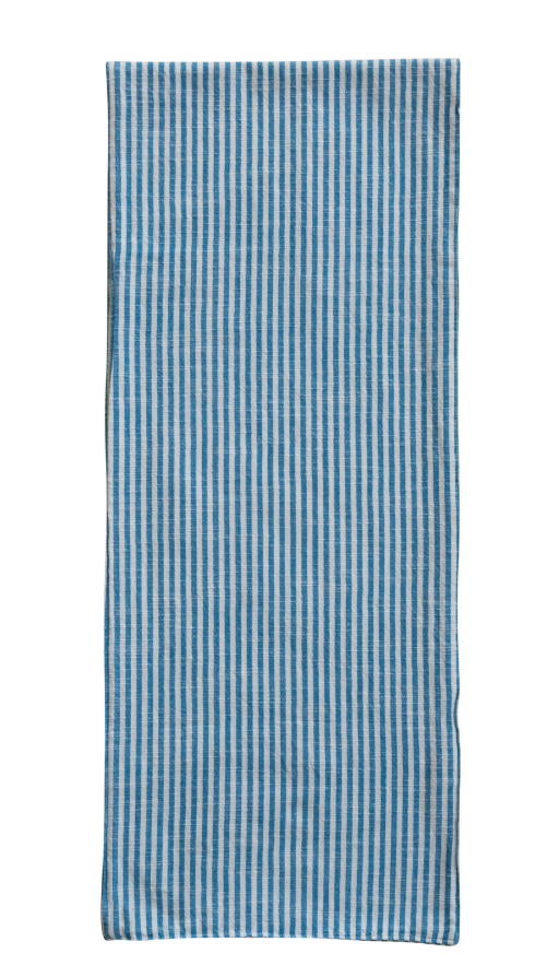 Woven Cotton Two-Sided Striped Table Runner, Blue, Green &amp; Natural