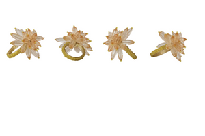 Handmade Acrylic & Glass Beaded Flower Napkin Rings, Set of 4 Tied with Gold Cord
