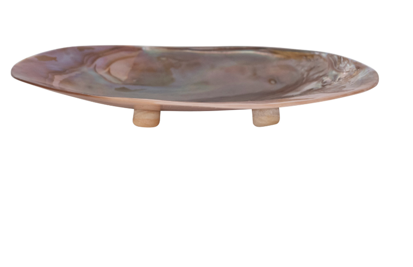 7"L x 4-1/4"W Decorative Natural Shell Footed Dish (Each One Will Vary)