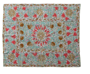 Stonewashed Cotton Voile Two-Sided Throw with Suzani Pattern & Hand-Embroidered Kantha Stitch