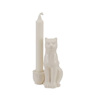 Stoneware Taper Holder with Leopard, White