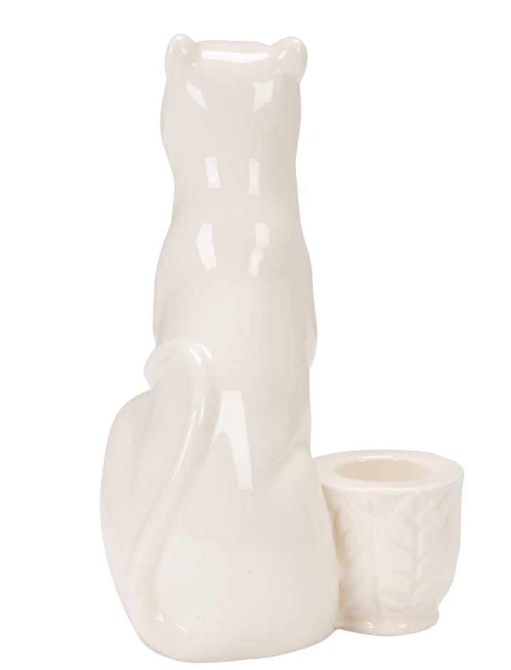 Stoneware Taper Holder with Leopard, White