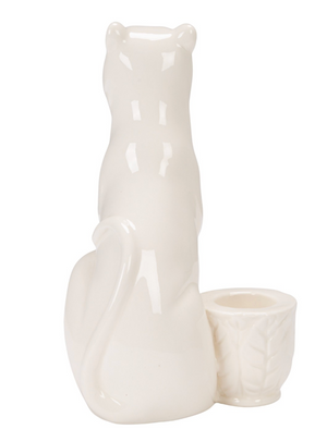Stoneware Taper Holder with Leopard, White