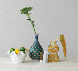 Stoneware Taper Holder with Leopard, White