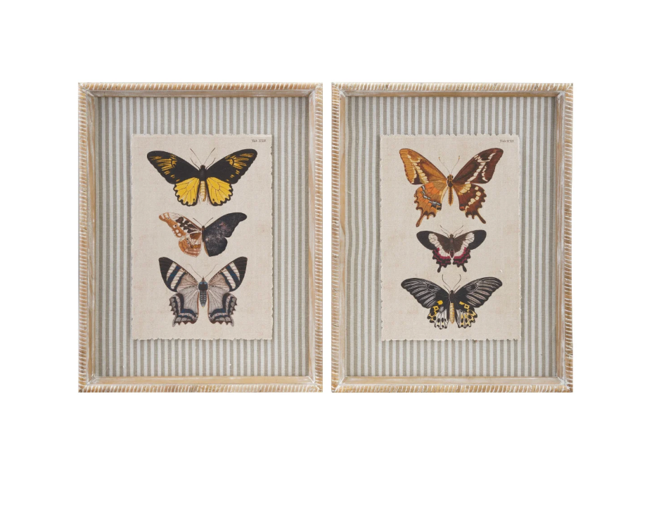Wood Framed Wall Decor with Butterflies &amp; Striped Mat, 2 Styles
