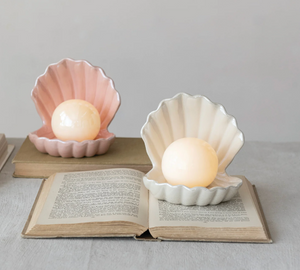 Stoneware Seashell with Removable LED Light, 2 Colors (Batteries Included)