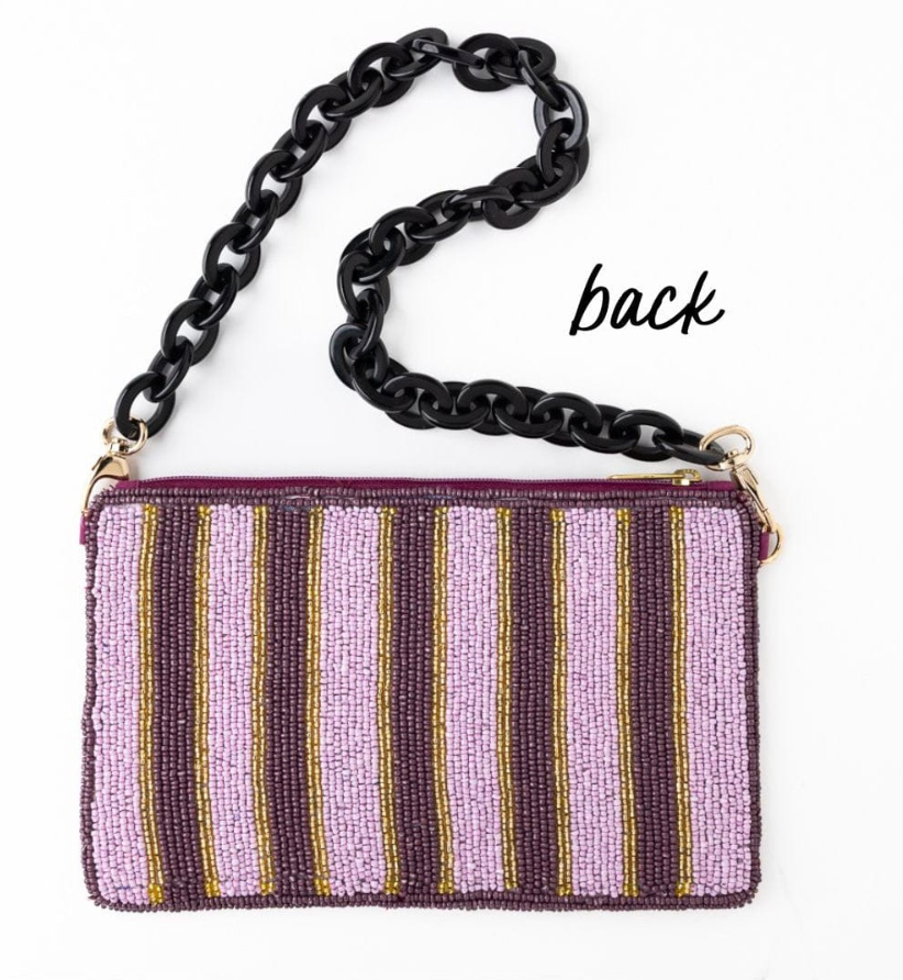 Elenor Embroidered Tiger Beaded Bag Purple