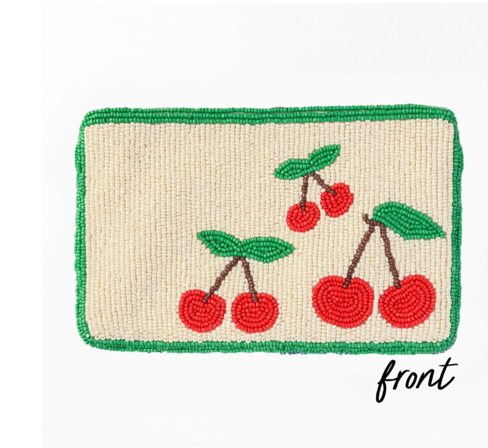Leila Cherries Seed Bead Clutch With Strap