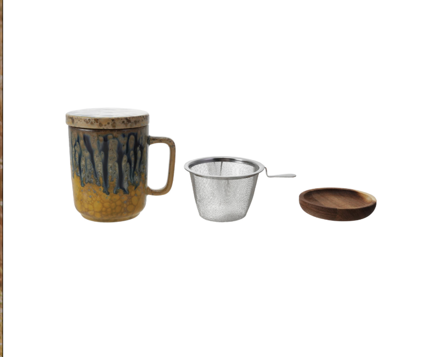 10 oz. Mug with Strainer, Lid &amp; Saucer