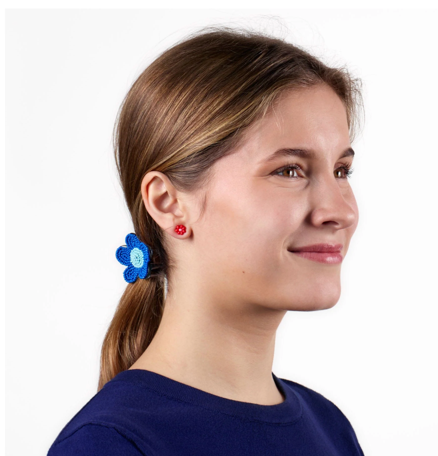 Tina Flower Earrings Trio Set Aqua, Tomato + White