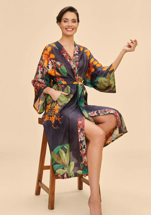 Botany Bliss In Charcoal Kimono Gown